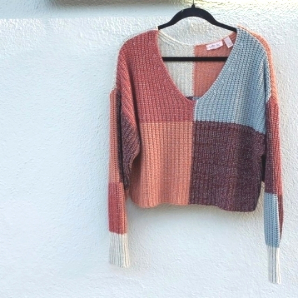 Patchwork V-Neck Sweater - Multicolor - image 1